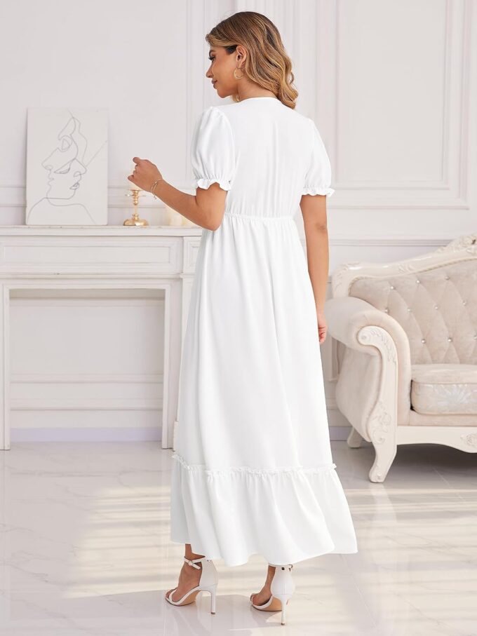 Plus Size Maxi Dresses - Black Empire Waist Dress for Women: Flowy Tiered Short Puff Sleeve Dresses for Beach 2025 – Bild 2