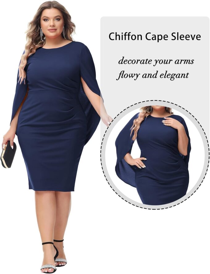 Hanna Nikole Women Plus Size Chiffon Cape Dresses Ruffle Style Midi Bodycon Cocktail Dress – Bild 3