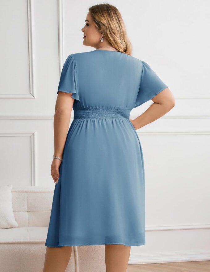 Hanna Nikole Womens Plus Size Chiffon Cocktail Dress Smocked Waist Ruffle Sleeve Party Wedding Guest Dress with Pockets – Bild 3