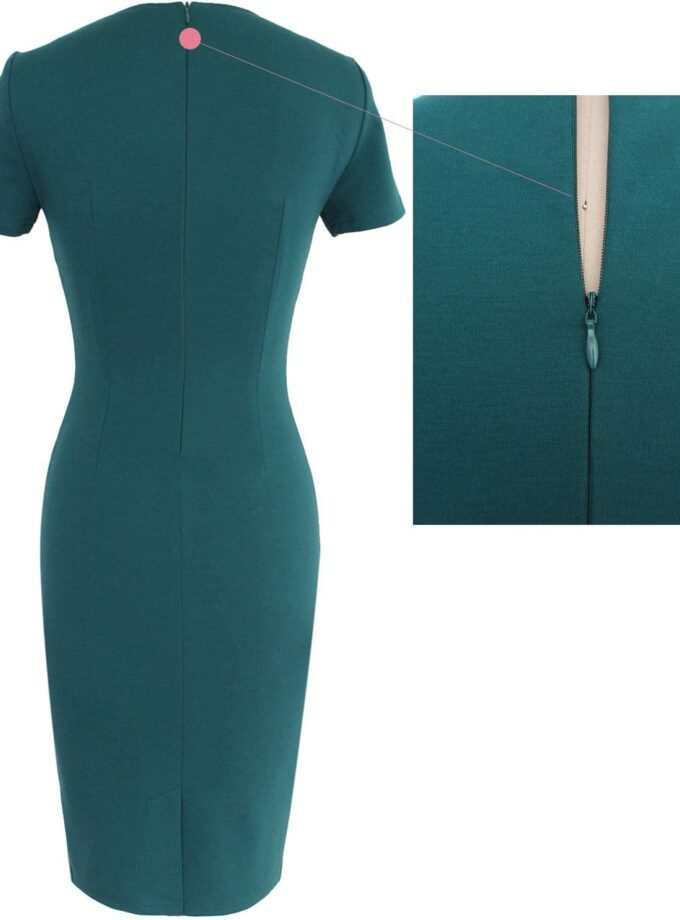 VFSHOW Elegantes Damenkleid mit Rundhalsausschnitt, Patchwork, schmal, für Arbeit, Büro, Bleistiftkleid – Bild 4