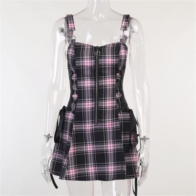 Botenwall Gothic High Waist Sexy Backless Mini Plaid Dress Mall Goth Grunge Punk Aesthetic Dresses Y2k Party Dress – Bild 5