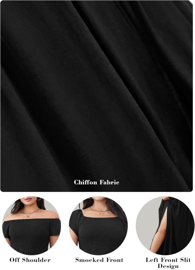 RWJ Womens Plus Size Wedding Guest Dress Summer Off Shoulder Short Sleeve Party Cocktail A-Line Split Long Maxi Dresses – Bild 5