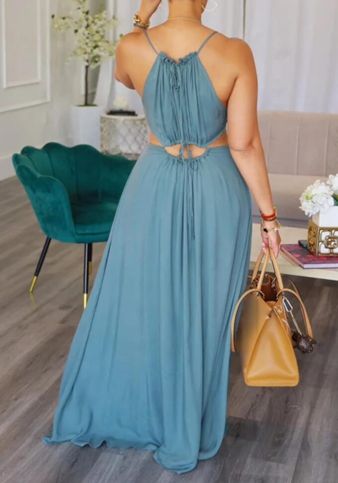 Unybwonn Womens Summer Dress Spaghetti Strap Halter Sleeveless Sexy Cutout Boho Maxi Sundress Beach Vacation Dresses – Bild 4