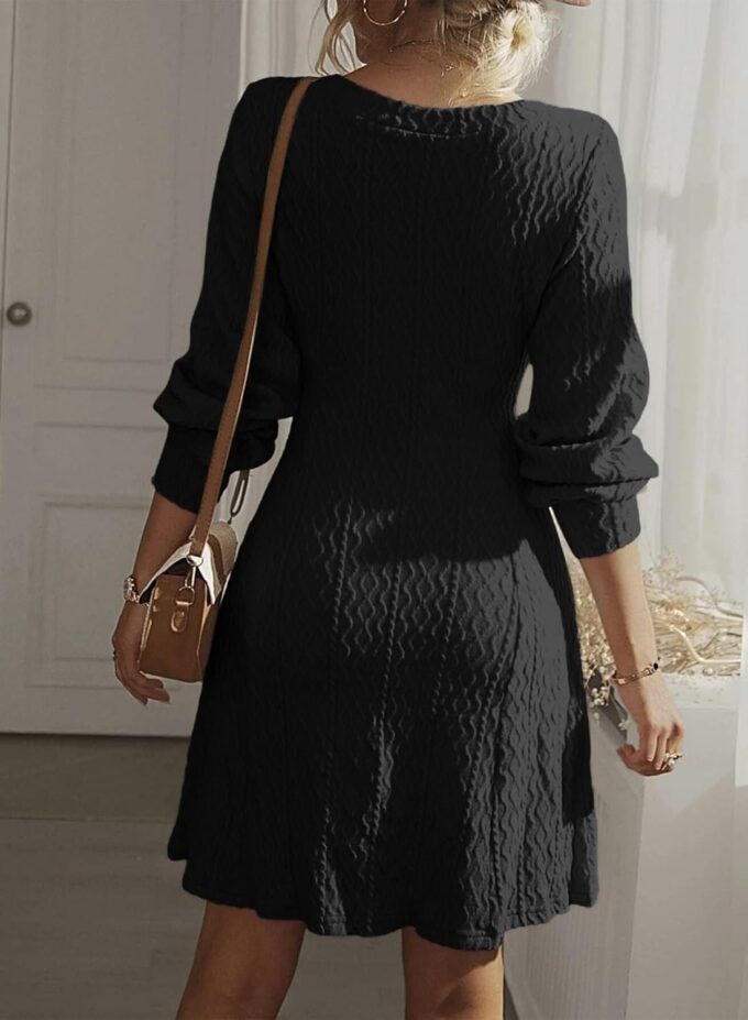 Dokotoo Fall Dresses for Women 2025 Trendy V Neck Knit A Line Long Sleeve Dress Sweater Dress – Bild 2