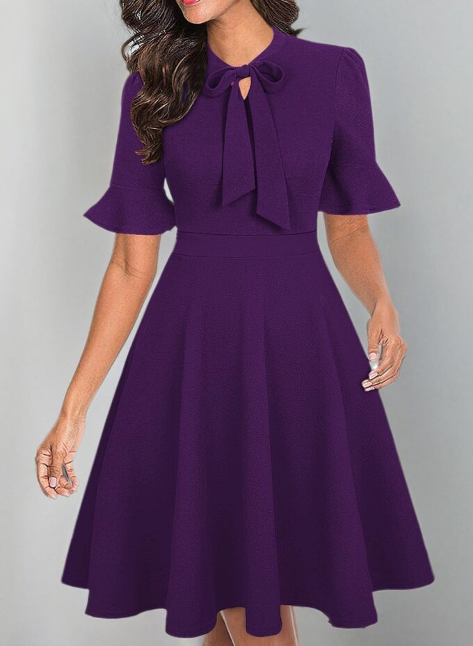 Women Summer Floral Ruffle Sleeve Wear to Work Church Wedding Guest Party Dresses – Bild 3