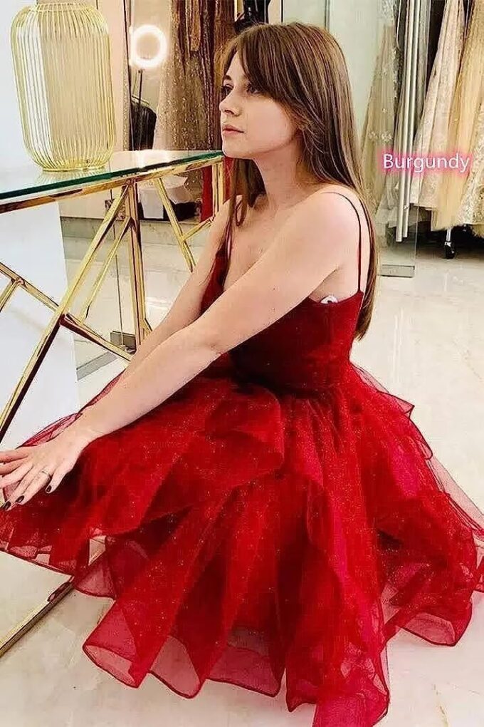 YOFF Glitter Tulle Tiered Short Homecoming Dresses for Juniors 2025 Ruffle A-Line Spaghetti Straps Prom Cocktail Dress YO067 – Bild 7