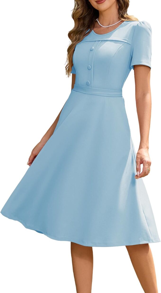 Wedtrend 1950's Vintage Dresses for Women Church Dress with Pockets Tea Party Dresses A Line Wedding Guest Dress