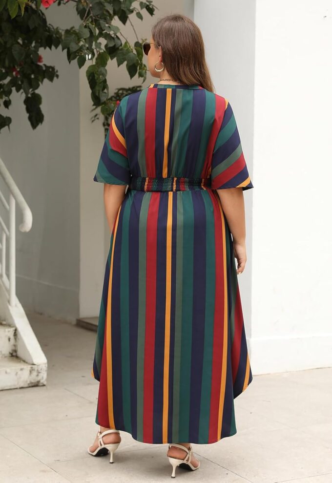 Nemidor Womens Casual Plus Size Boho Print V Neck Flared Maxi Dress with Pocket NEM403 – Bild 6