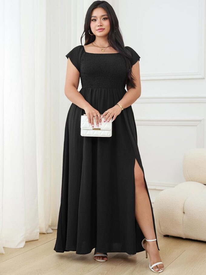 RWJ Womens Plus Size Wedding Guest Dress Summer Off Shoulder Short Sleeve Party Cocktail A-Line Split Long Maxi Dresses – Bild 4