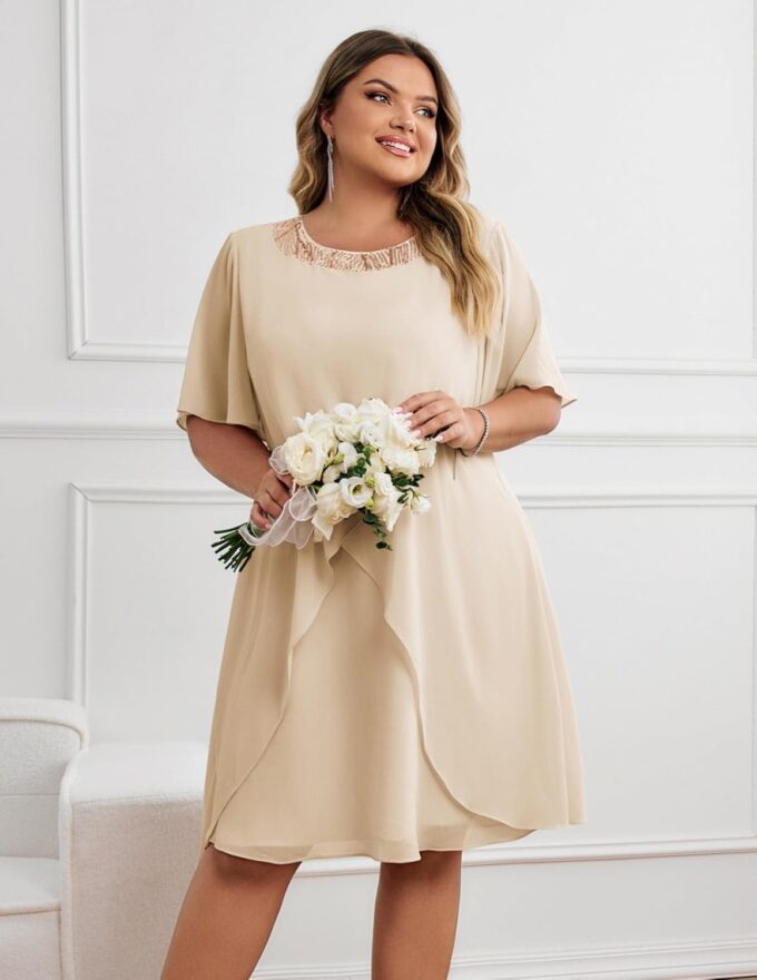Hanna Nikole Plus Size Women's Dress A-Line Short Ruffle Sleeve Women 2025 Sping Summer Dress Apricot 22 Plus – Bild 2