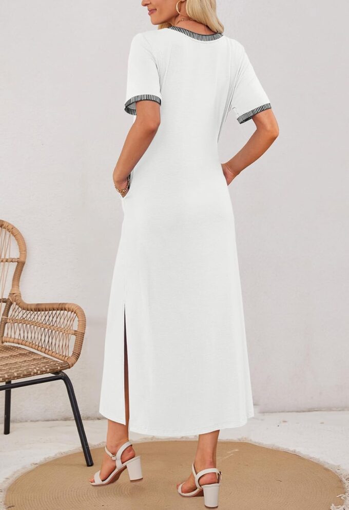 MEROKEETY Women's 2025 Summer Casual Maxi Dress Spring Beach Vacation Short Sleeve Crewneck Split Midi T Shirt Dresses – Bild 3