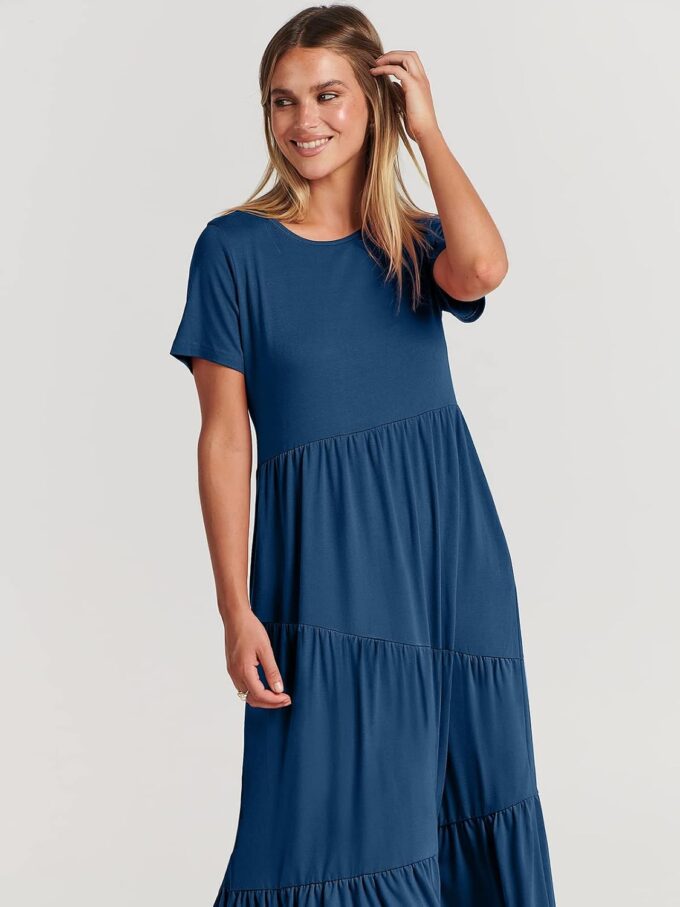 ANRABESS Women Summer Maxi Dress Short Sleeve Swing Casual Asymmetric Tiered Vacation Long Beach Sundress Outfits – Bild 6