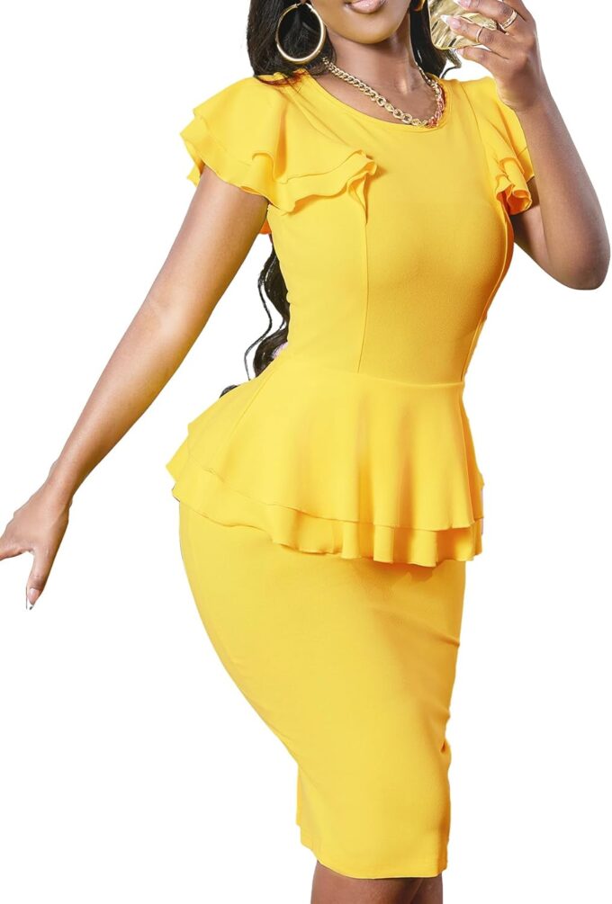 Elegant Dresses for Women Sexy Church Long Ruffles Sleeve Business Pencil Vintage Peplum Dress Wear to Work – Bild 2