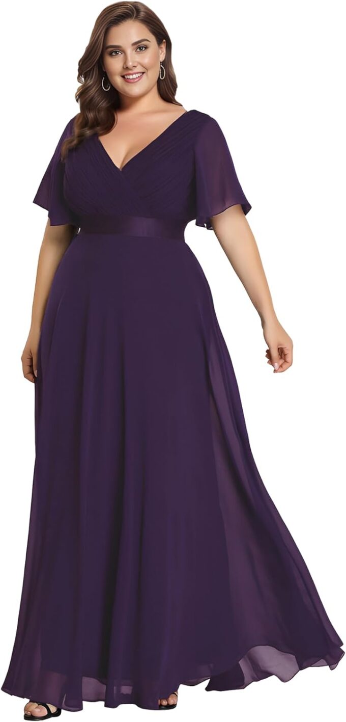 Ever-Pretty Women's Double V-Neck Chiffon Formal Dresses Plus Size Bridesmaid Dress 09890-DA