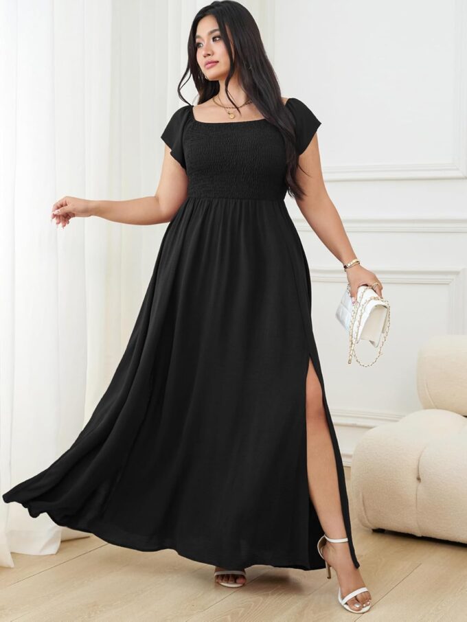 RWJ Womens Plus Size Wedding Guest Dress Summer Off Shoulder Short Sleeve Party Cocktail A-Line Split Long Maxi Dresses – Bild 3