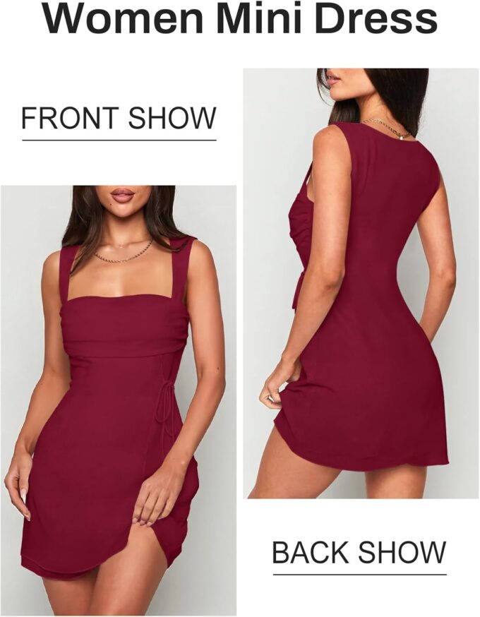Women's Sexy Ruched Mesh Midi Short Dresses for Women Square Neck Fitted Elegant Club Party Cocktail Dress – Bild 2