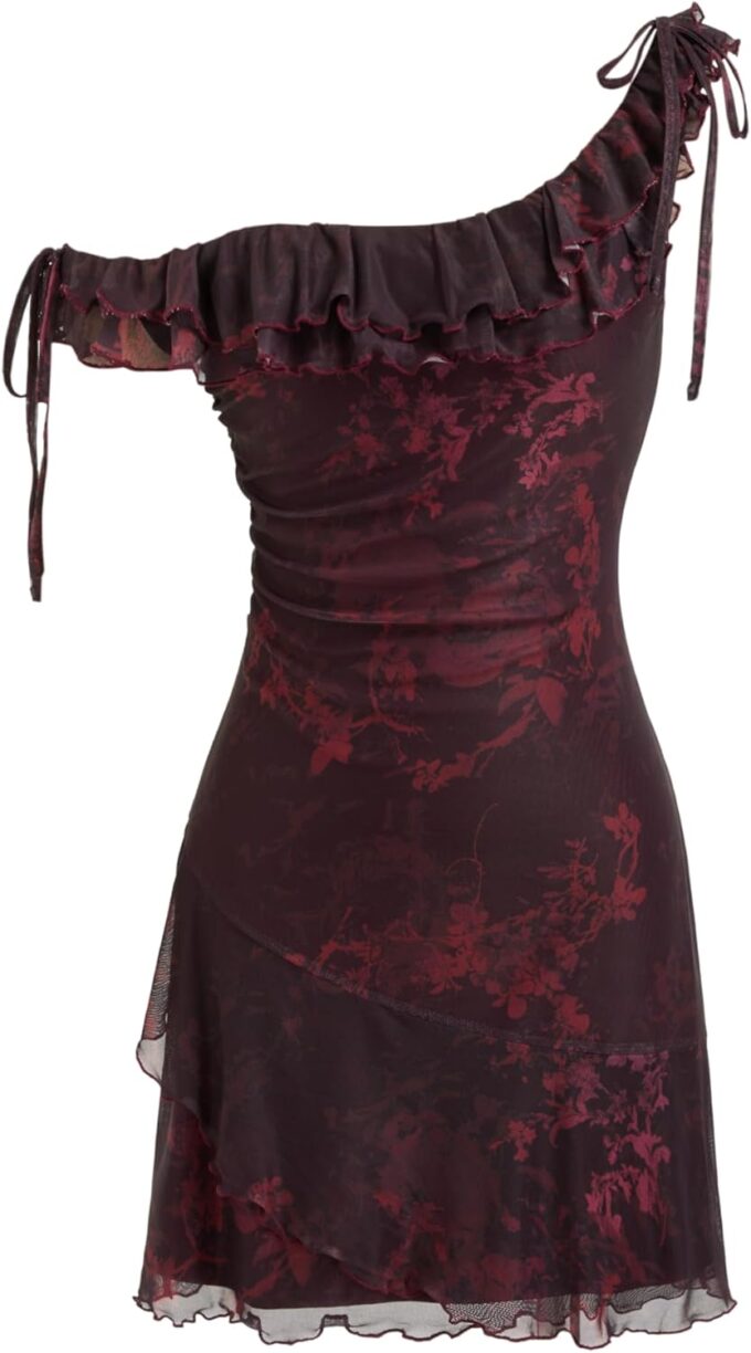 CIDER Mini Floral Print Ruffle Knot Sleeveless Short Dress Scoop Neckline Party Vacation Dresses