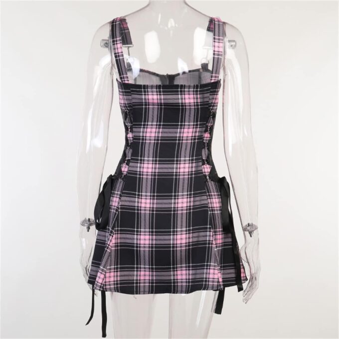 Botenwall Gothic High Waist Sexy Backless Mini Plaid Dress Mall Goth Grunge Punk Aesthetic Dresses Y2k Party Dress – Bild 6