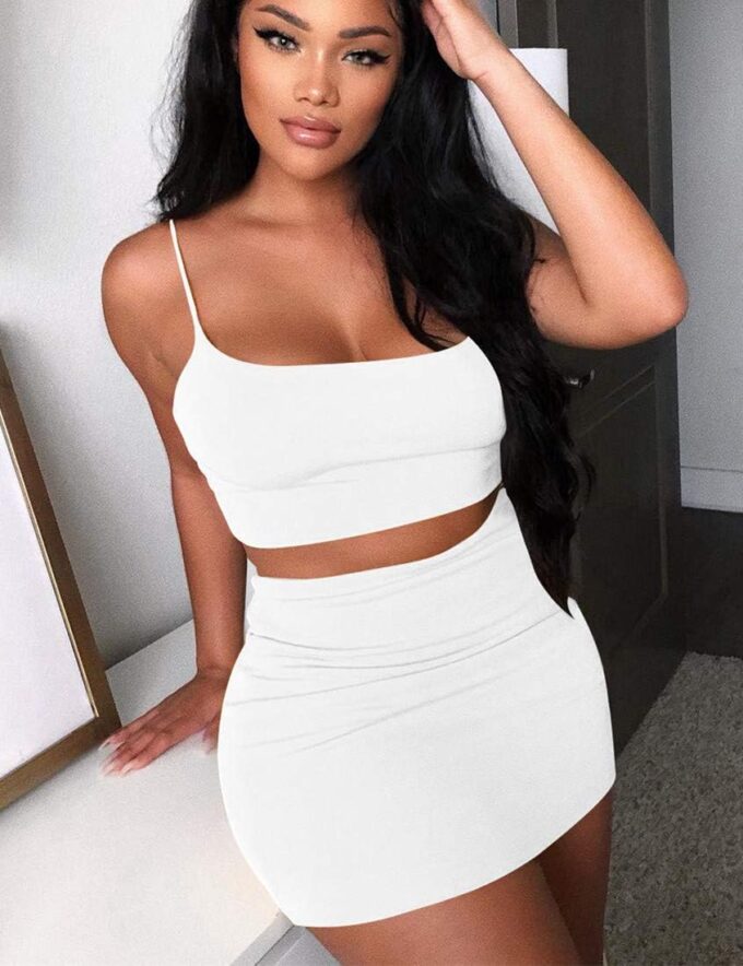 Kaximil Women's Summer 2 Piece Outfits Cami Crop Top Bodycon Skirt Mini Club Dress – Bild 4
