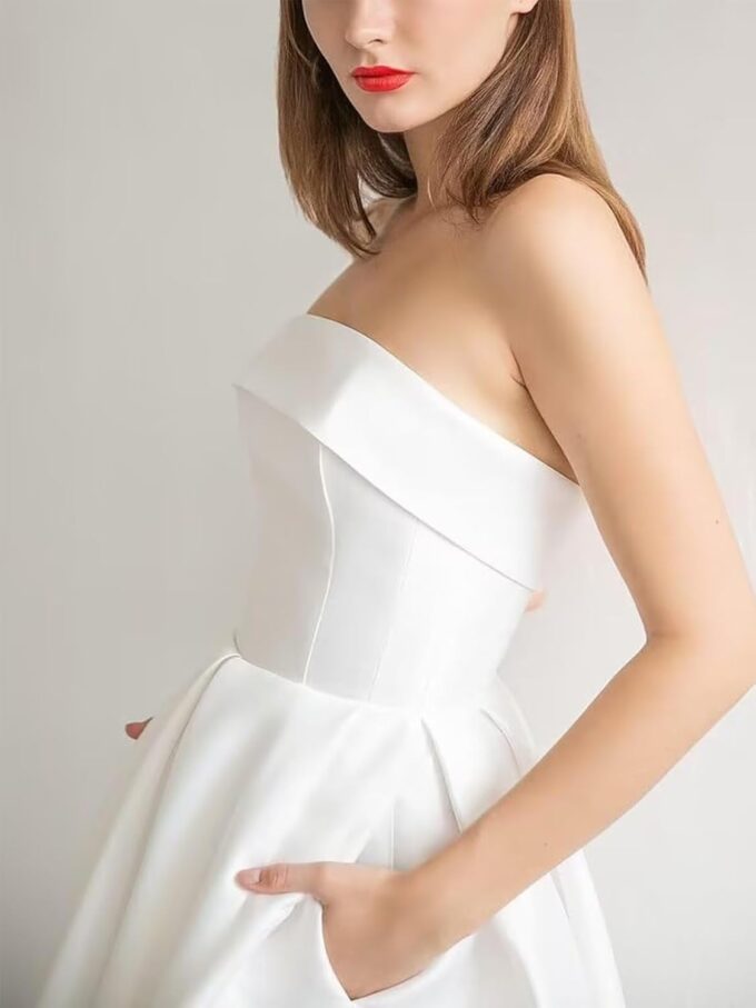 A Line Satin Homecoming Dresses 2025 Prom Dresses Short Strapless Formal Wedding Party Gown with Pockets – Bild 2