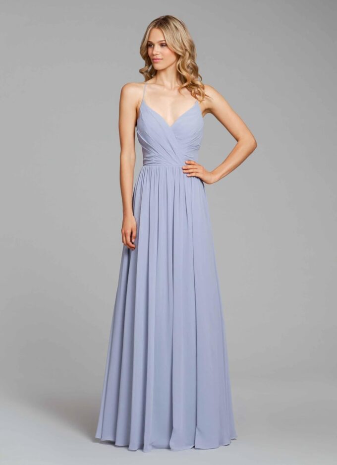 Women's V Neck Bridesmaid Dreses Long for Wedding A-Line Chiffon Open Back Formal Gown with Pockets – Bild 6