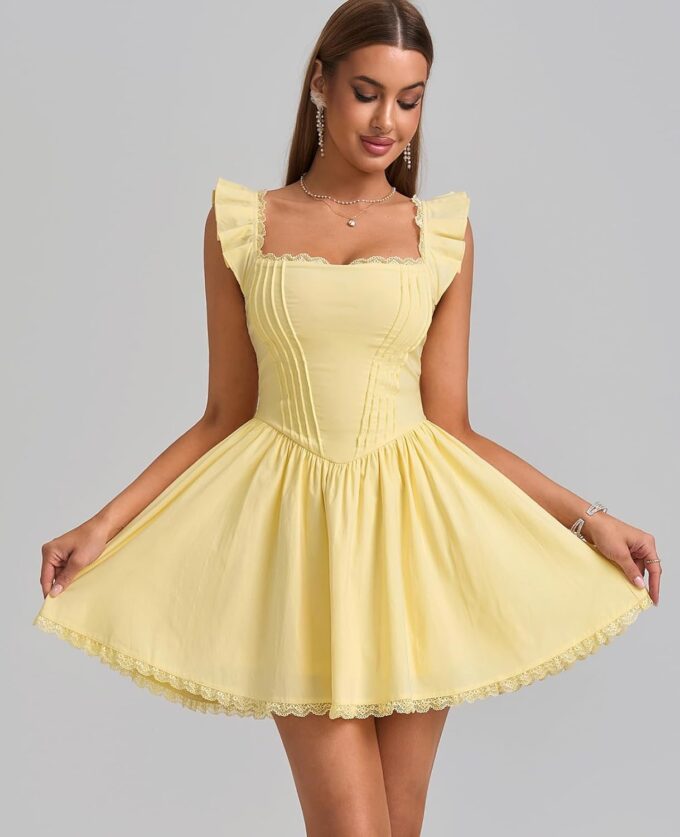 GLNEGE Women's Graduation Summer Mini Corset Dress Square Neck Short Ruffle Sleeve A Line Cute Trendy Party Dresses 2025 – Bild 2