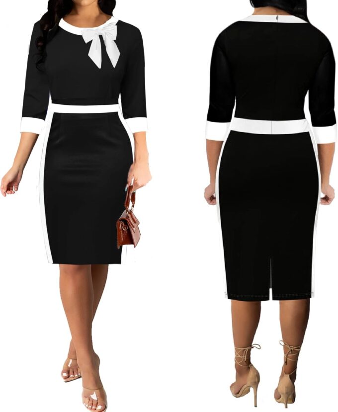 Xinlees Women's Bodycon Pencil Dress Sexy Short Ruffles Sleeve Clubwear Basic Fitted Outfits Casual Midi Dresses – Bild 4