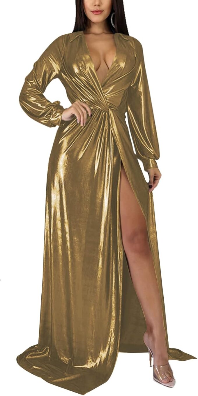 BestGirl Formal Long Sleeve Dress for Women Sequin Bodycon Ruched Sparkly Dresses