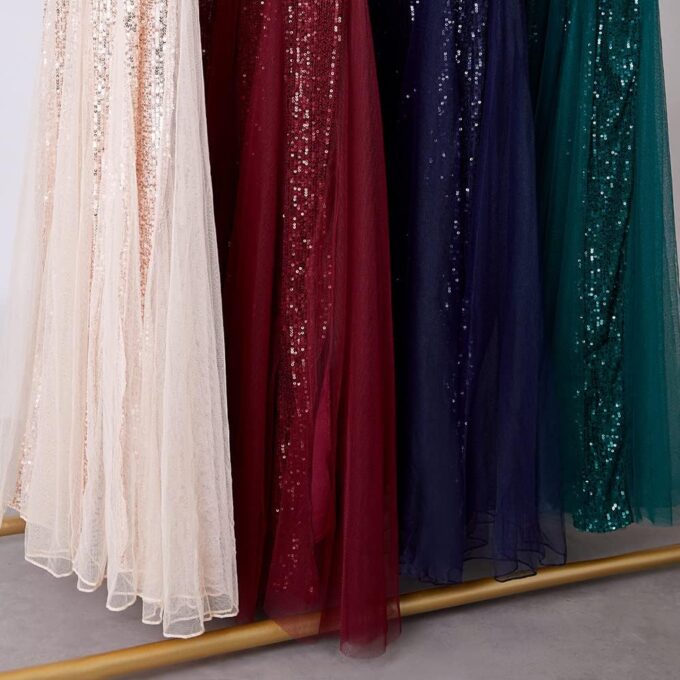A ARFAR Women Sequin Dress Tulle Party Dress for Women Sexy V-Neck Dress Formal Long Dresses Evening Prom Gowns – Bild 4