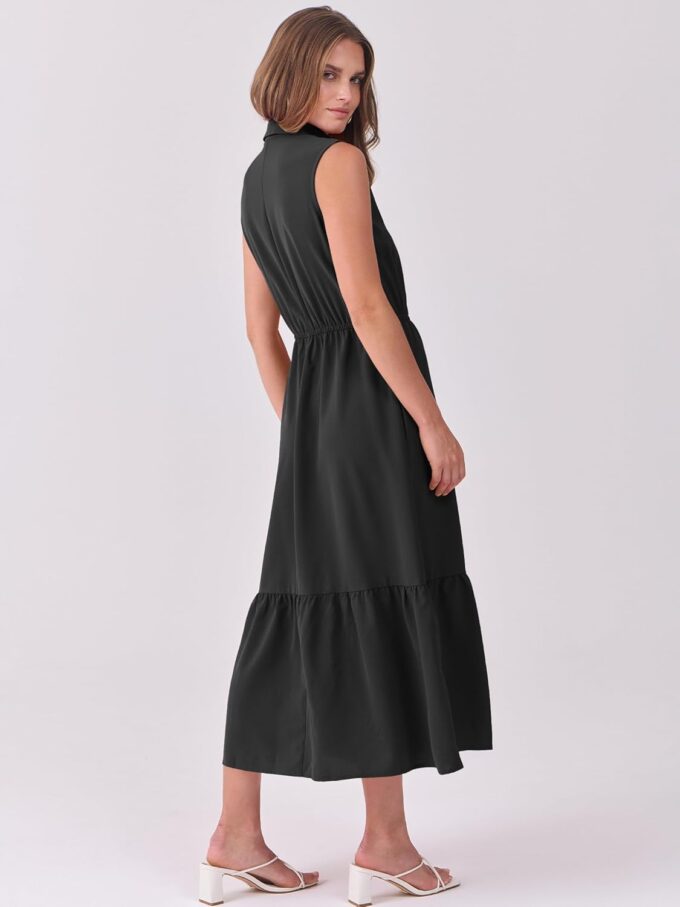 ANRABESS Womens Summer Button Down Maxi Shirt Dress Sleeveless Collared Tiered Work Dresses Beach Sundress with Pockets – Bild 4