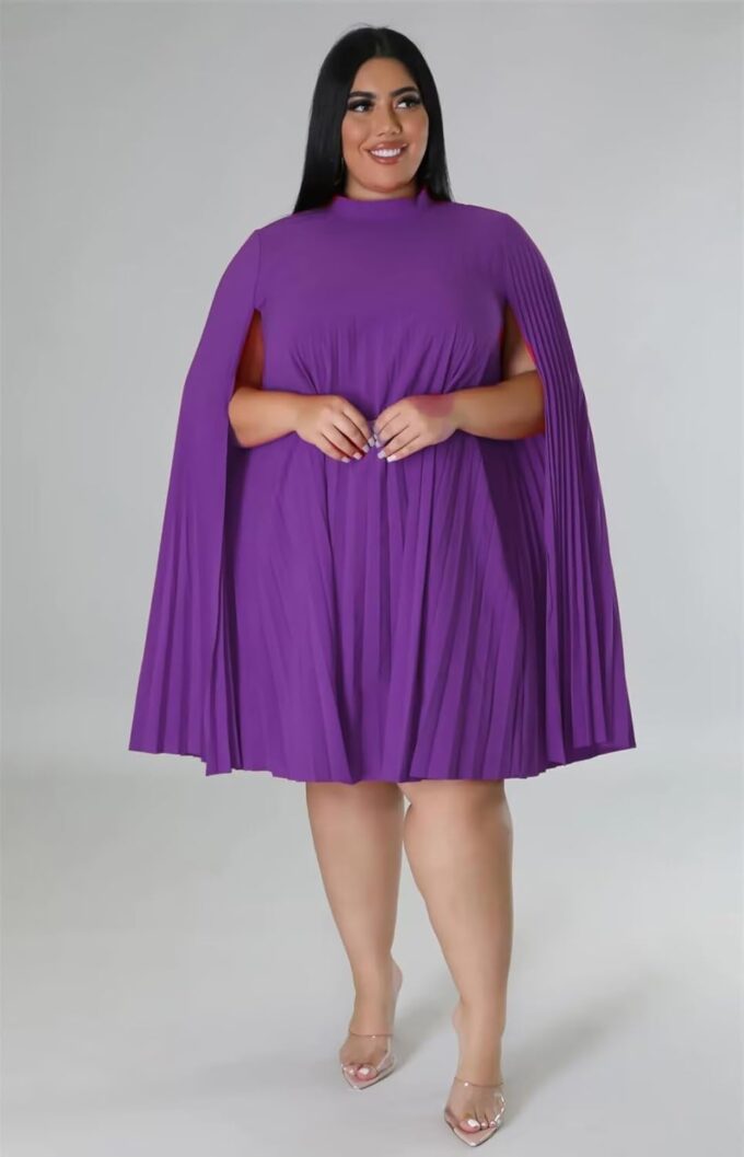 KEYUFANG Women’s Plus Size Cape Sleeve Elegant Loose Pleated Short Dress for Cocktail Party – Bild 3