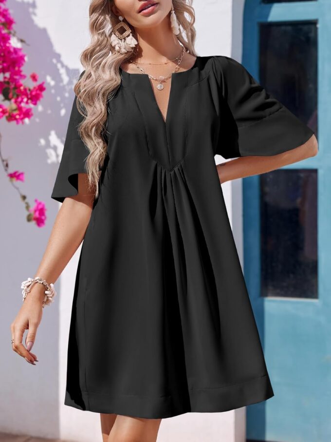 Wenrine Womens Flutter Short Sleeve Mini Dress Casual V Neck Loose Flowy Summer Dresses – Bild 3