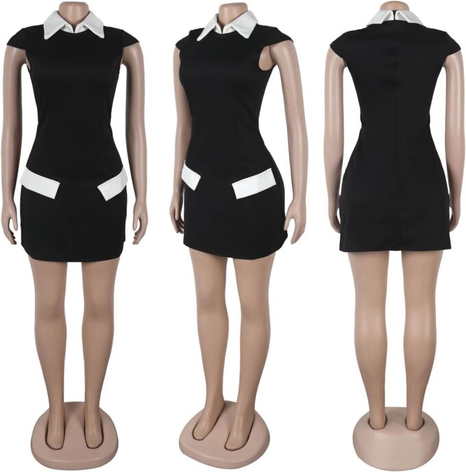 Yuopeid Women's Mock Neck Cap Sleeve Bodycon A Line Short Dress Cocktail Club Party Elegant Formal Mini Dresses – Bild 5