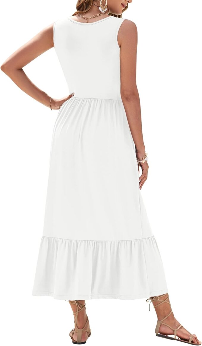 AUSELILY Womens Summer Dresses 2025 Sleeveless Maxi Dress Square Neck Casual Tiered Long Dress with Pockets – Bild 3