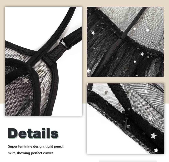 GRAEEN Black See Through Dress Sheer Mesh Rave Outfits Long Dresses for Women – Bild 6