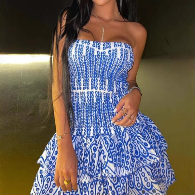 Tube Top Preppy Dress Women Y2k Blue Floral Strapless Mini Dress Vintage Short Going Out Dresses – Bild 2