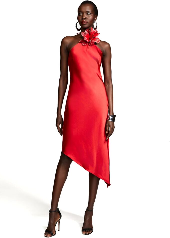 H HALSTON Women's Joellen Dress in Crushed Satin