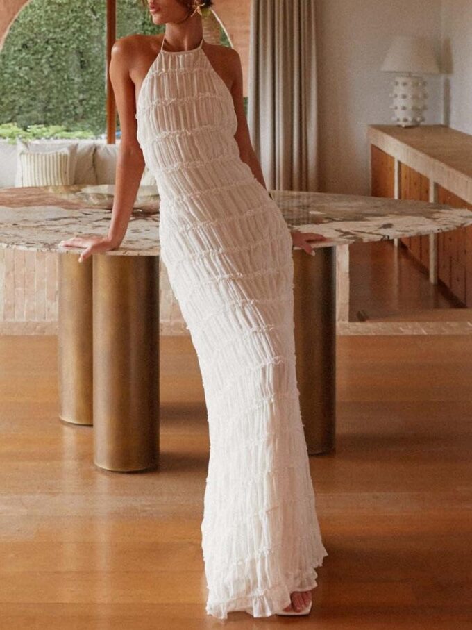 Women Y2k Backless Long Dress Halter Tie Neck Maxi Dress Flowy Beach Sundress Summer Streetwear – Bild 3