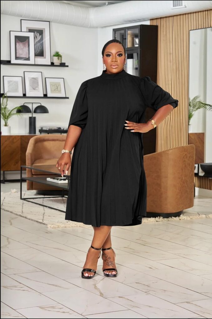 Women's Plus Size Casual Pleated Dress Summer Short Sleeve Flowy Swing Dress Loose Beach Dresses – Bild 2