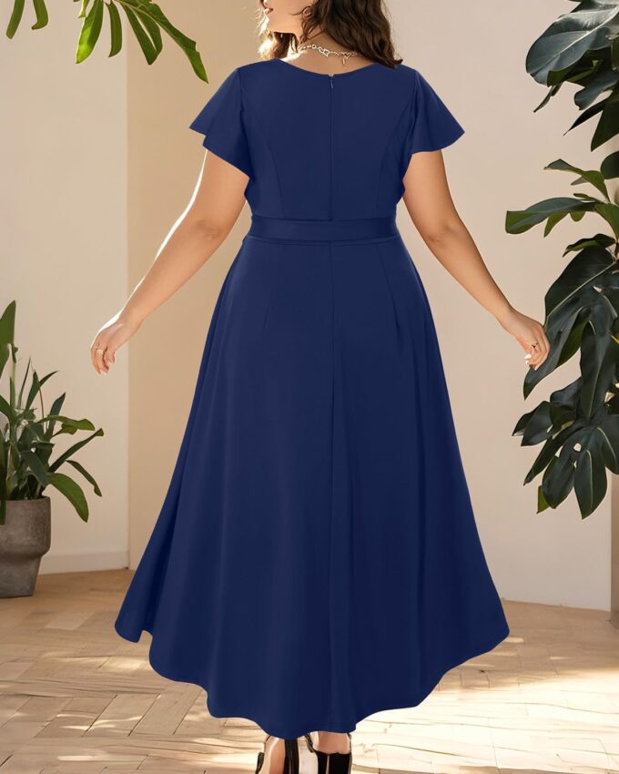 Women Plus Size Wedding Guest Dress - Formal Cocktail Split Ruffle V Neck High Low Party Long Maxi Dresses 2025 – Bild 4