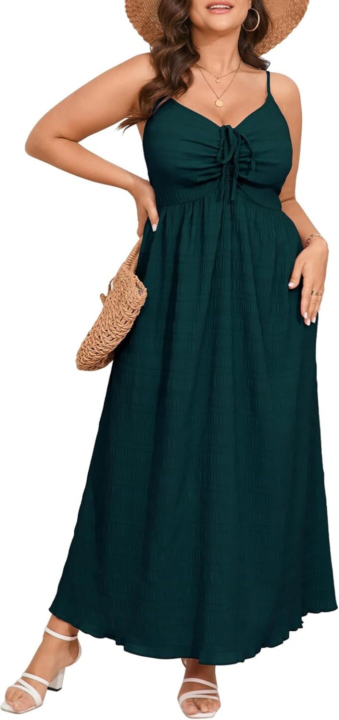 Women's Plus Size Summer Dress Spaghetti Strap Sleeveless Sweetheart Neck Swing A Line Maxi Long Dress