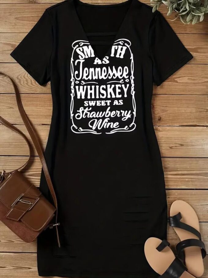 Smooth As Tennessee Whiskey Sweet As Strawberry Wine Mini Dress Women Cut Out V Neck Slim Bodycon Short Mini Dresses – Bild 2