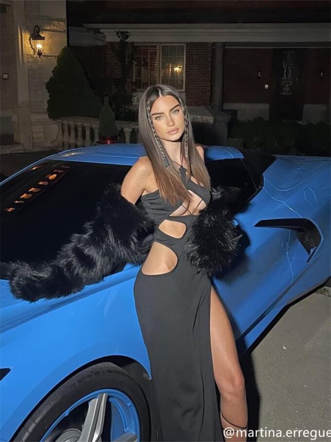 Rave Outfits for Women Sexy Y2K Rave Dress 2024 Cut Out High Slit Maxi Long Dress Gothic Clothes Date Night – Bild 4