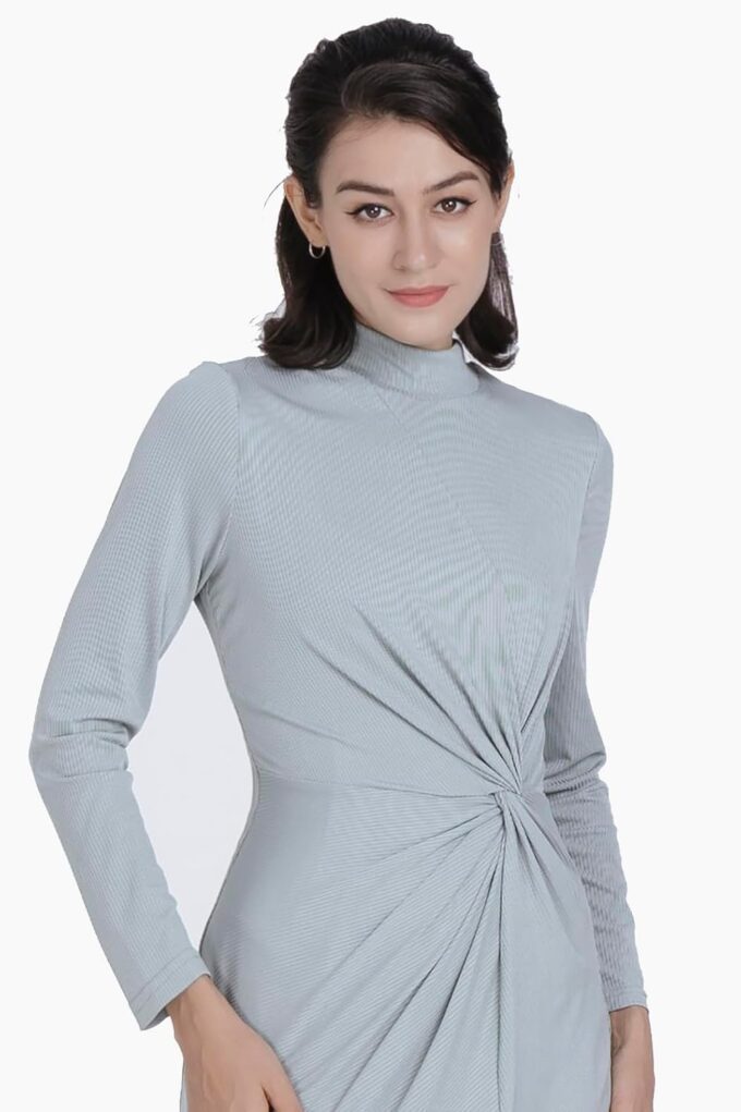 Alantino Damenkleid mit gedrehtem Knoten, Schwarz mit Stehkragen, formelle Business- und Bürokleidung – Bild 7