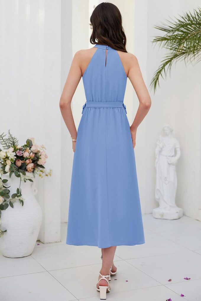 GRACE KARIN Women's 2024 Summer Sleeveless Halter Neck Ruffle Hem Split Flowy Swing Long Midi Dress with Belt – Bild 6