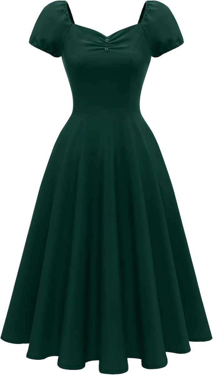Wedtrend Women's 1940s Dress with Sleeve Midi Vintage Dress Swing Cocktail Dress Retro Cottagecore Dress