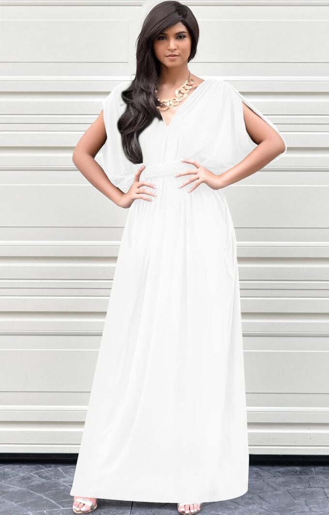 KOH KOH Womens Long V-Neck Summer Sexy Gown Grecian Flowy Sleeveless Maxi Dress – Bild 3