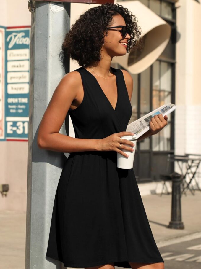 CATHY 2025 Womens Dress Sexy Sleeveless Summer Dresses V Neck Casual Wrap Sundress with Pockets S-2XL – Bild 2