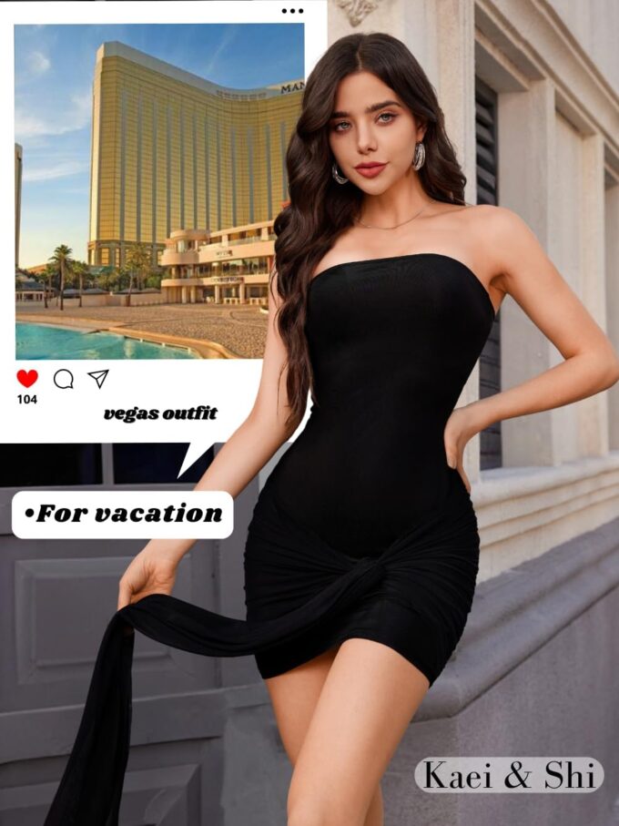 Kaei&Shi Party Club Dresses,Mini Semi Formal Bodycon Strapless Dress,Scrunch Butt Sexy Birthday Outfits for Women Cocktail – Bild 6