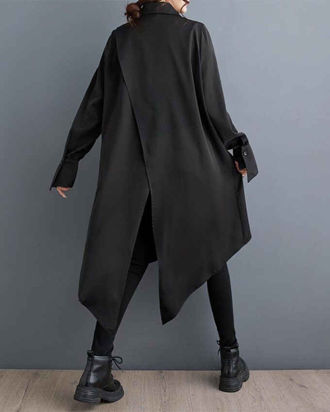 ellazhu Women's Oversized Solid Color Long Sleeve Back Slit Flowy Irregular Hem Shirt GZ150 – Bild 3